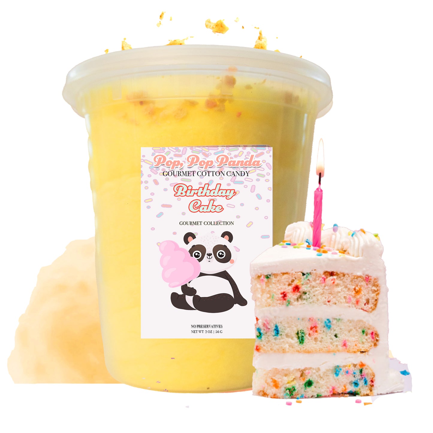 STUFFED Birthday Cake Cotton Candy FILLED with frosted animal cookies, vanilla wafers and topped with sprinkles | 5 oz