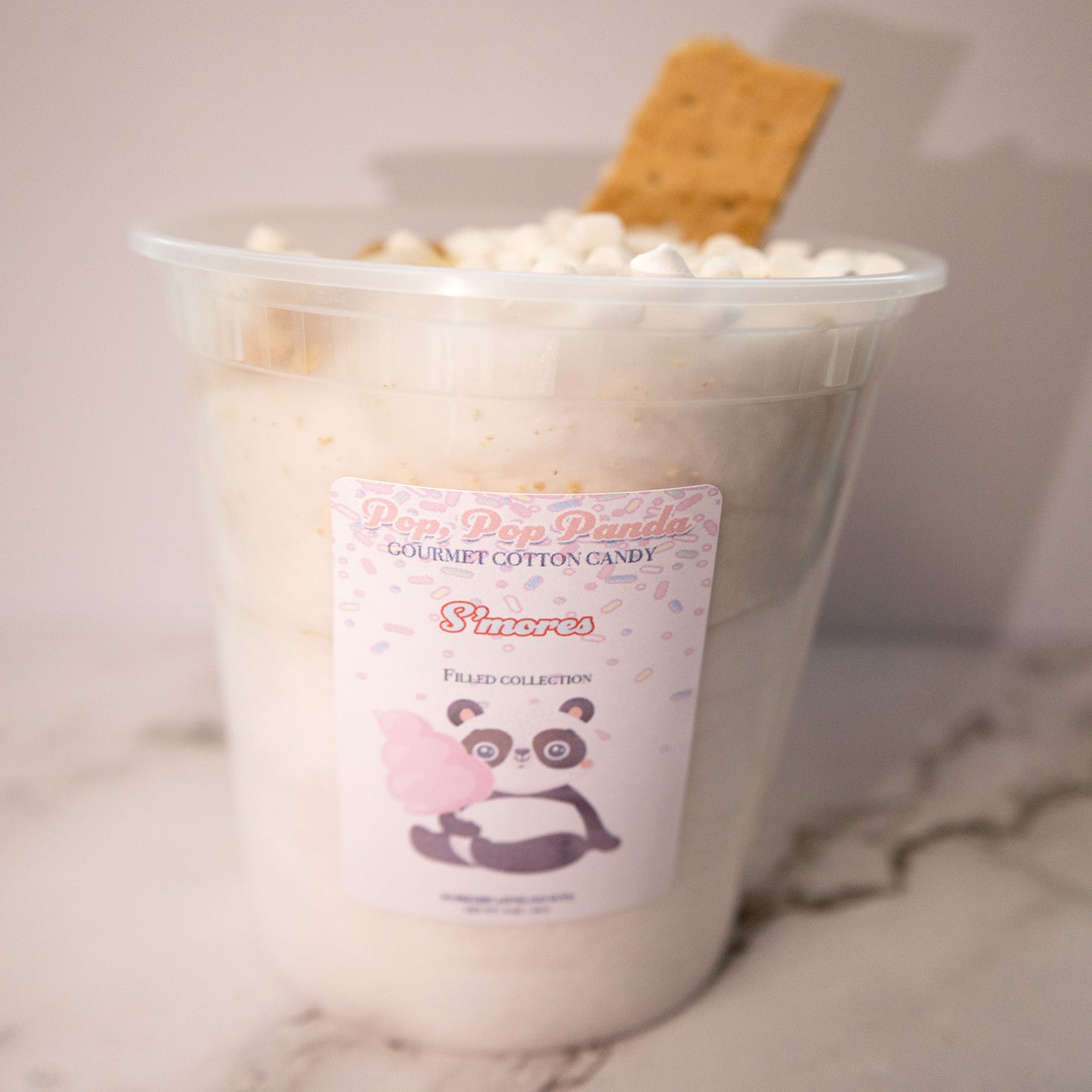 STUFFED S'mores Cotton Candy FILLED with honey graham crackers and topped with freeze dried marshmallows | 5 oz