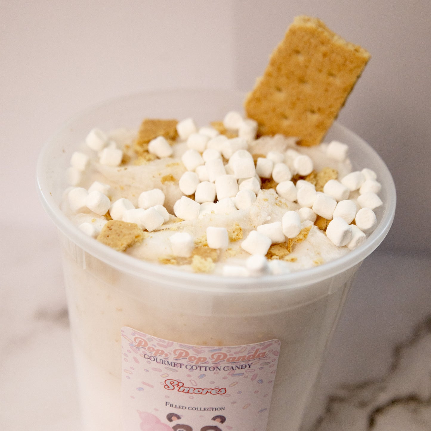 STUFFED S'mores Cotton Candy FILLED with honey graham crackers and topped with freeze dried marshmallows | 5 oz