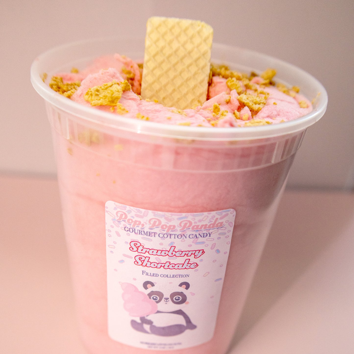 STUFFED Strawberry Shortcake Cotton Candy FILLED with biscotti cookies and strawberry vanilla wafers | 5 oz