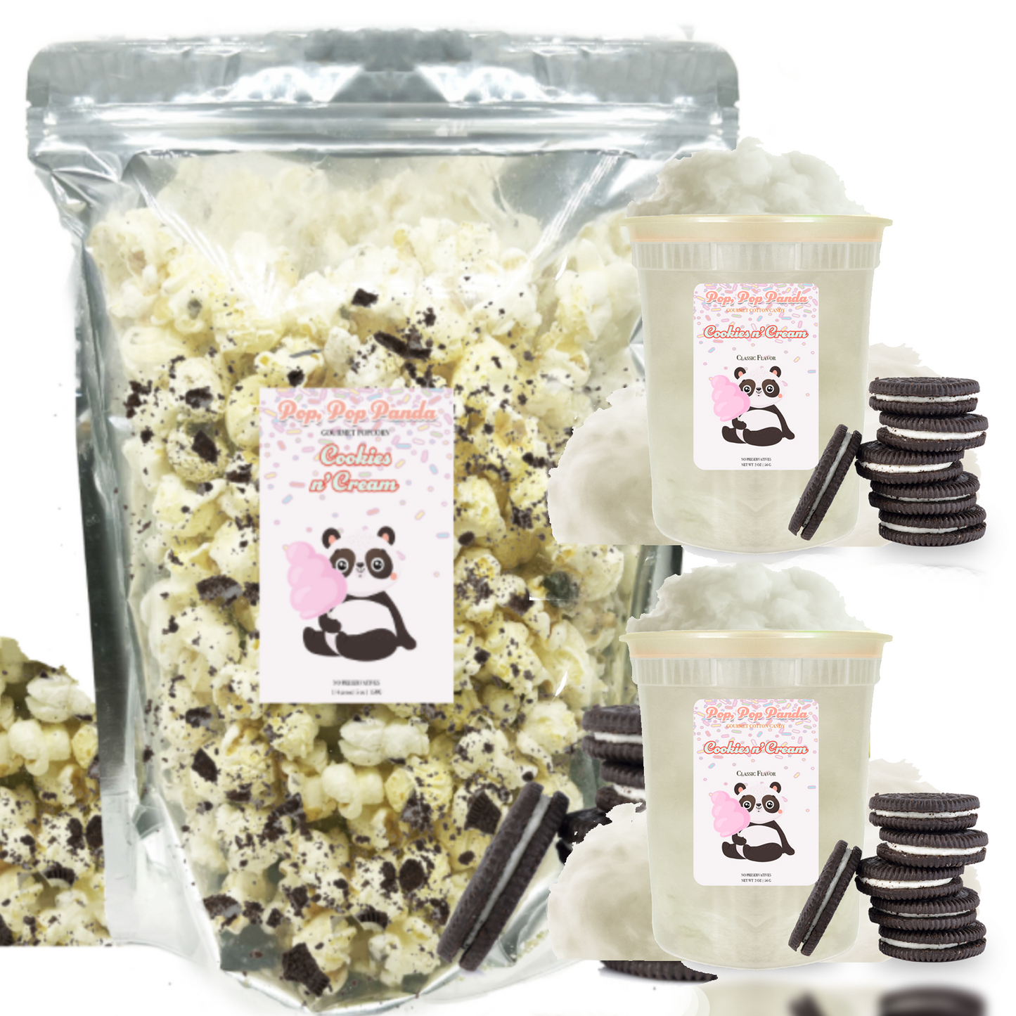 Cookie Lovers Bundle - 1 Cookies n' Cream Popcorn + 2 Cookies n' Cream Cotton Candy